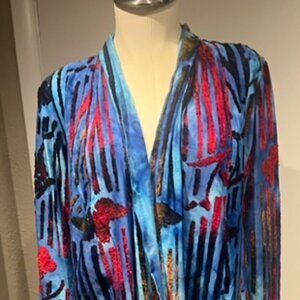 blue abstract cardigan velvet embelished NWT